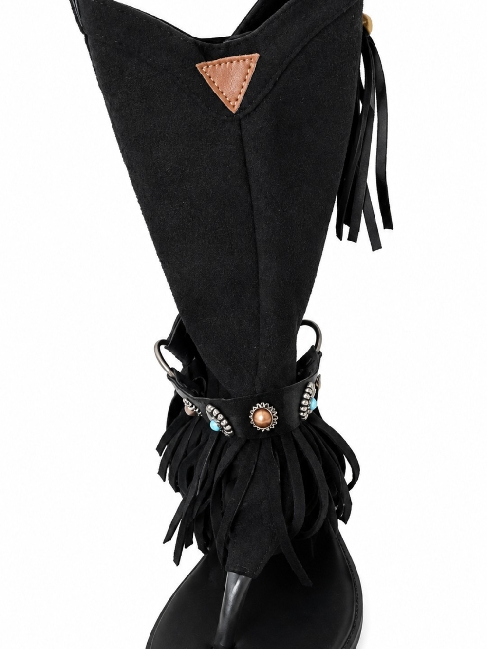 Black Fringe Western Sandal Boots - Women's